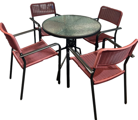 강철 Ｋ / Ｄ 글라스 원탁 회의와 플라스틱 가는 가지로 엮어 만드는 의자들 식사는 5에서 설정했습니다