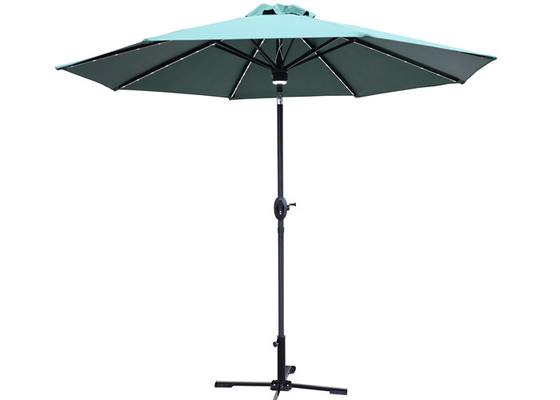 300x245cm 8 리브 스트레이트 폴 파라솔 정원 우산, 블루투스 스피커 시스템 포함