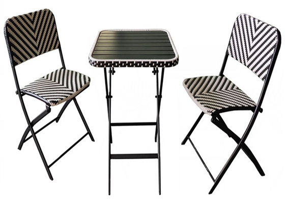 접는 야외 정원 철골 탑 테이블 버들가지 의자 세트 금속 프레임